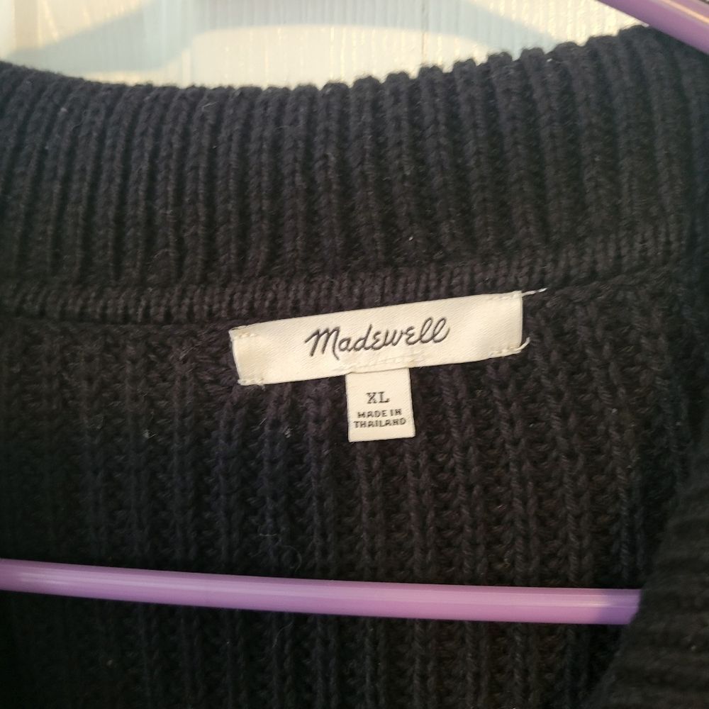 Madewell Ribbed Polo Cardigan Sweater in True Black Size XL - Picture 5 of 7